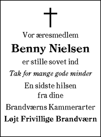 Dødsannoncen for Benny Nielsen - Benny Nielsen