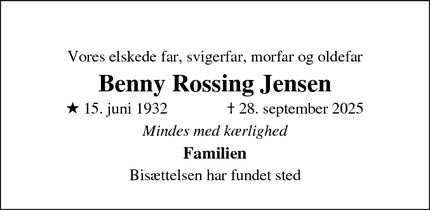 Dødsannoncen for Benny Rossing Jensen - Ballerup