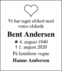 Dødsannoncen for Bent Andersen - Ebeltoft