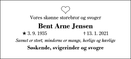 Dødsannoncen for Bent Arne Jensen - Rask Mølle