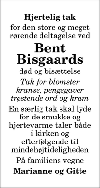 Taksigelsen for Bent Bisgaards - Astrup