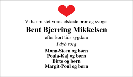 Dødsannoncen for Bent Bjerring Mikkelsen - Rødkærsbro