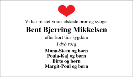 Dødsannoncen for Bent Bjerring Mikkelsen - Rødkærsbro