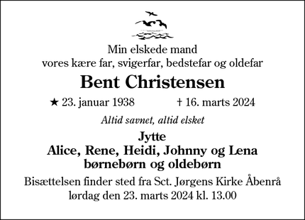 Dødsannoncen for Bent Christensen - Nykøbing F
