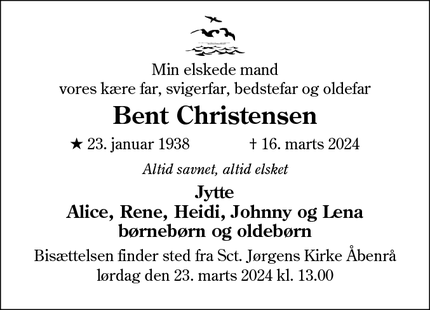 Dødsannoncen for Bent Christensen - Nykøbing F