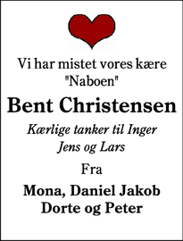 Dødsannoncen for Bent Christensen - Bramming