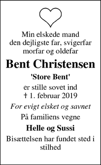 Dødsannoncen for Bent Christensen - Rødovre