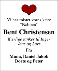 Dødsannoncen for Bent Christensen - Bramming