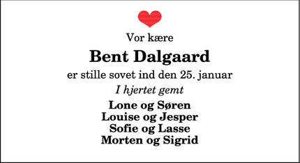 Dødsannoncen for Bent Dalgaard - Nykøbing Mors