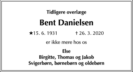 Dødsannoncen for Bent Danielsen - Rønne
