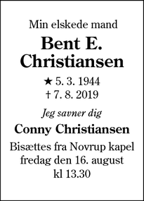 Dødsannoncen for Bent E.
Christiansen - Esbjerg