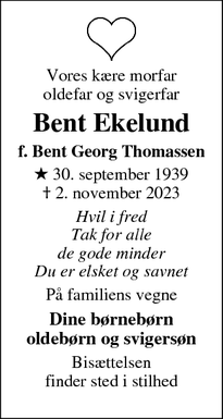 Dødsannoncen for Bent Ekelund - Odense NV