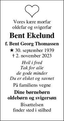 Dødsannoncen for Bent Ekelund - Odense NV