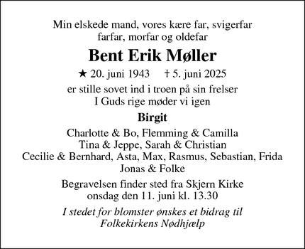 Dødsannoncen for Bent Erik Møller - Skjern