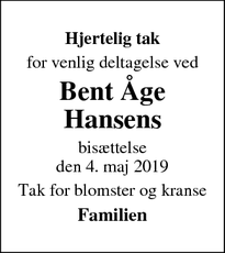 Taksigelsen for Bent Åge Hansens - Skælskør