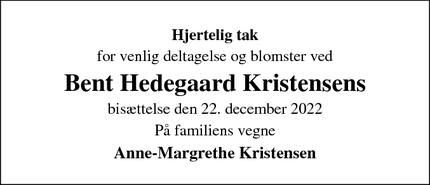 Taksigelsen for Bent Hedegaard Kristensen - 4070 Kirke Hyllinge