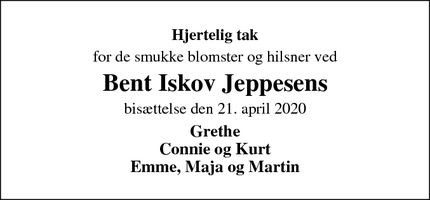 Taksigelsen for Bent Iskov Jeppesens - Brørup
