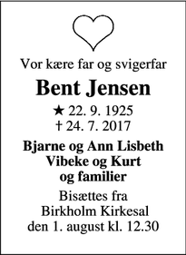 Dødsannoncen for Bent Jensen - Herlev