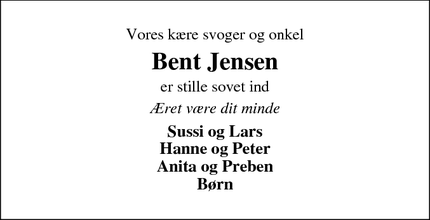 Dødsannoncen for Bent Jensen - Thyborøn