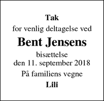 Taksigelsen for Bent Jensens - Vemmelev