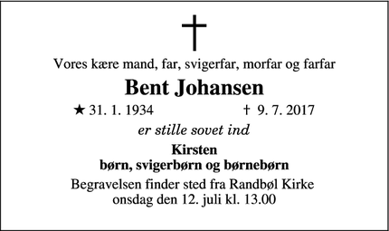 Dødsannoncen for Bent Johansen - Randbøldal