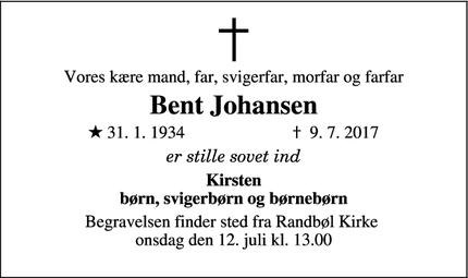 Dødsannoncen for Bent Johansen - Randbøldal