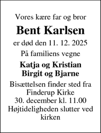 Dødsannoncen for Bent Karlsen - Silkeborg