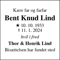 Dødsannoncen for Bent Knud Lind - Glostrup 