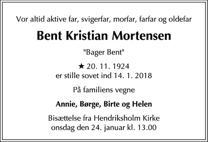 Dødsannoncen for Bent Kristian Mortensen - Rødovre