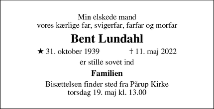 Dødsannoncen for Bent Lundahl - Odense