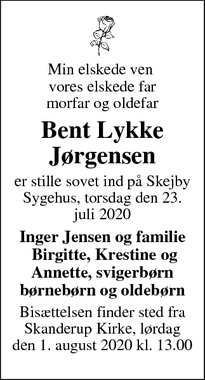 Dødsannoncen for Bent Lykke Jørgensen - Skanderborg
