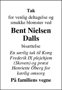 Taksigelsen for Bent Nielsen
Dall - Haderslev
