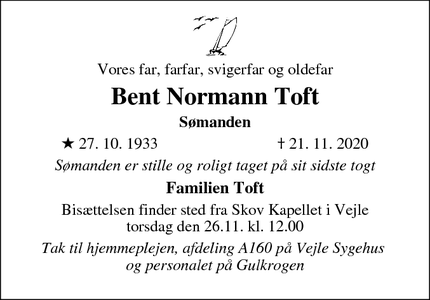 Dødsannoncen for Bent Normann Toft - Randbøl Mørup 