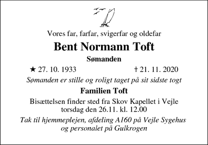 Dødsannoncen for Bent Normann Toft - Randbøl Mørup 