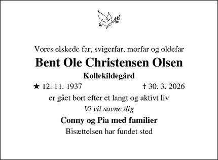 Dødsannoncen for Bent Ole Christensen Olsen - Værløse