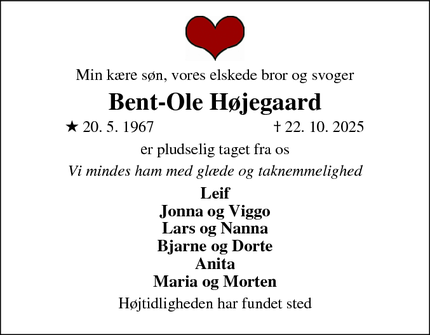 Dødsannoncen for Bent-Ole Højegaard - Thisted