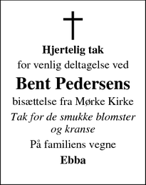 Dødsannoncen for Bent Pedersens - Mørke