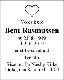 Dødsannoncen for Bent Rasmussen - Odense
