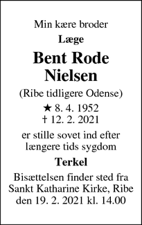 Dødsannoncen for Bent Rode
Nielsen - Odense C