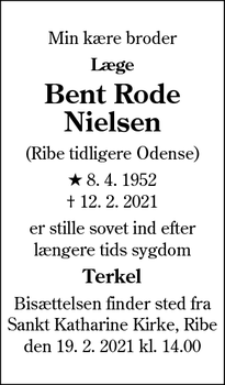 Dødsannoncen for Bent Rode
Nielsen - Odense C