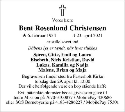 Dødsannoncen for Bent Rosenlund Christensen - Vildbjerg