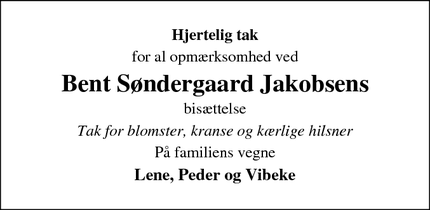 Taksigelsen for Bent Søndergaard Jakobsens - Glamsbjerg