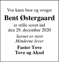 Dødsannoncen for Bent Østergaard - Blåvand