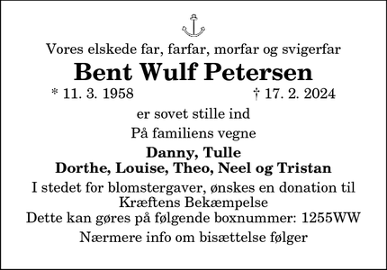 Dødsannoncen for Bent Wulf Petersen - Odense C