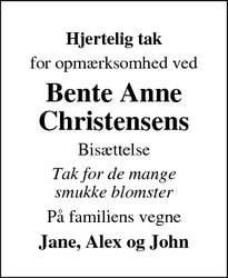 Taksigelsen for Bente Anne
Christensen - Selde