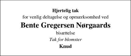 Taksigelsen for Bente Gregersen Nørgaards - Silkeborg