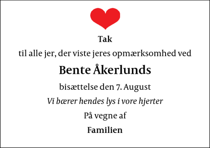 Taksigelsen for Bente Åkerlunds - København