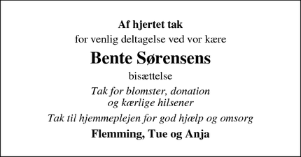 Taksigelsen for Bente Sørensen - Brædstrup