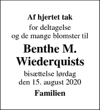 Taksigelsen for Benthe M. Wiederquists - Tølløse