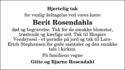 Taksigelsen for Berit Rosendahls - Hjørring